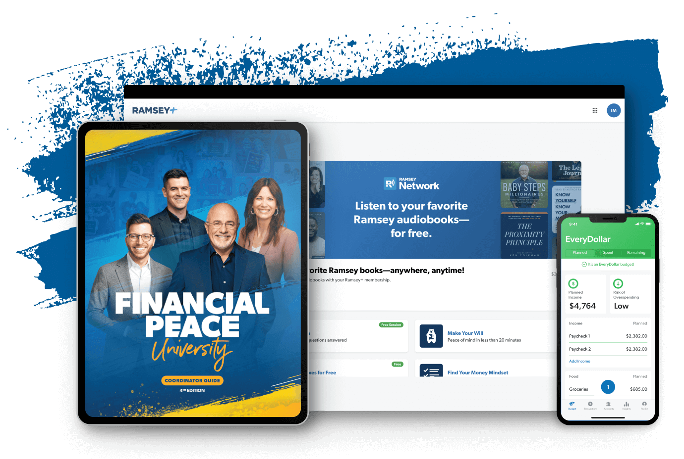 Image of Financial Peace University, the FPU Coordinator Guide, and EveryDollar